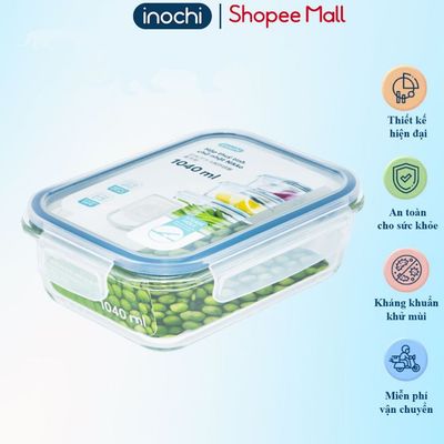 Hộp thuỷ tinh chữ nhật Inochi 1040 ml sử dụng được lò vi sóng, nắp đậy thông minh thoát nhiệt