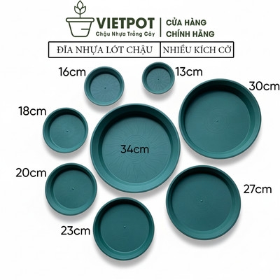 Đĩa nhựa mỏng nhẹ lót chậu cây VIETPOT, màu xanh, cây cảnh, kiểng lá, trang trí nhà vườn, ban công.