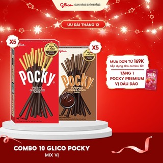  Combo 10 hộp Bánh que Glico Pocky Happy Set C mix vị  5 Socola - 5 Double Choco  