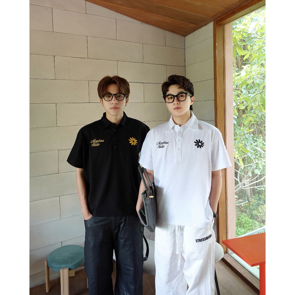 Áo Thun Polo Boxy Thêu Hoa cúc local brand Morpheus áo thun có cổ vải thun cotto 260gsm dày dặn, for