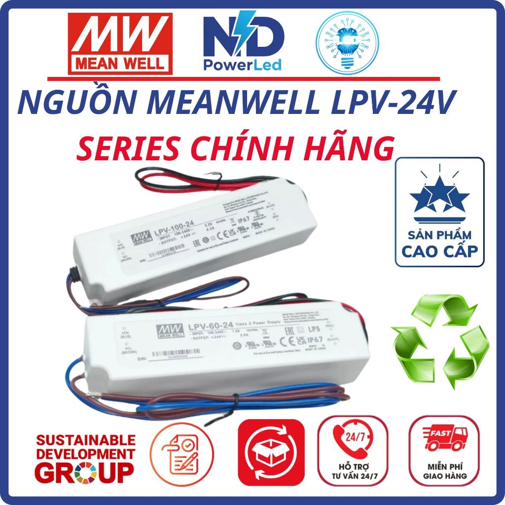 Nguồn LPV- 24V  MEANWELL-LPV-20-24 LPV-35-24, LPV-60-24, LPV-100-24,LPV-150-24 Chóng Nước IP67