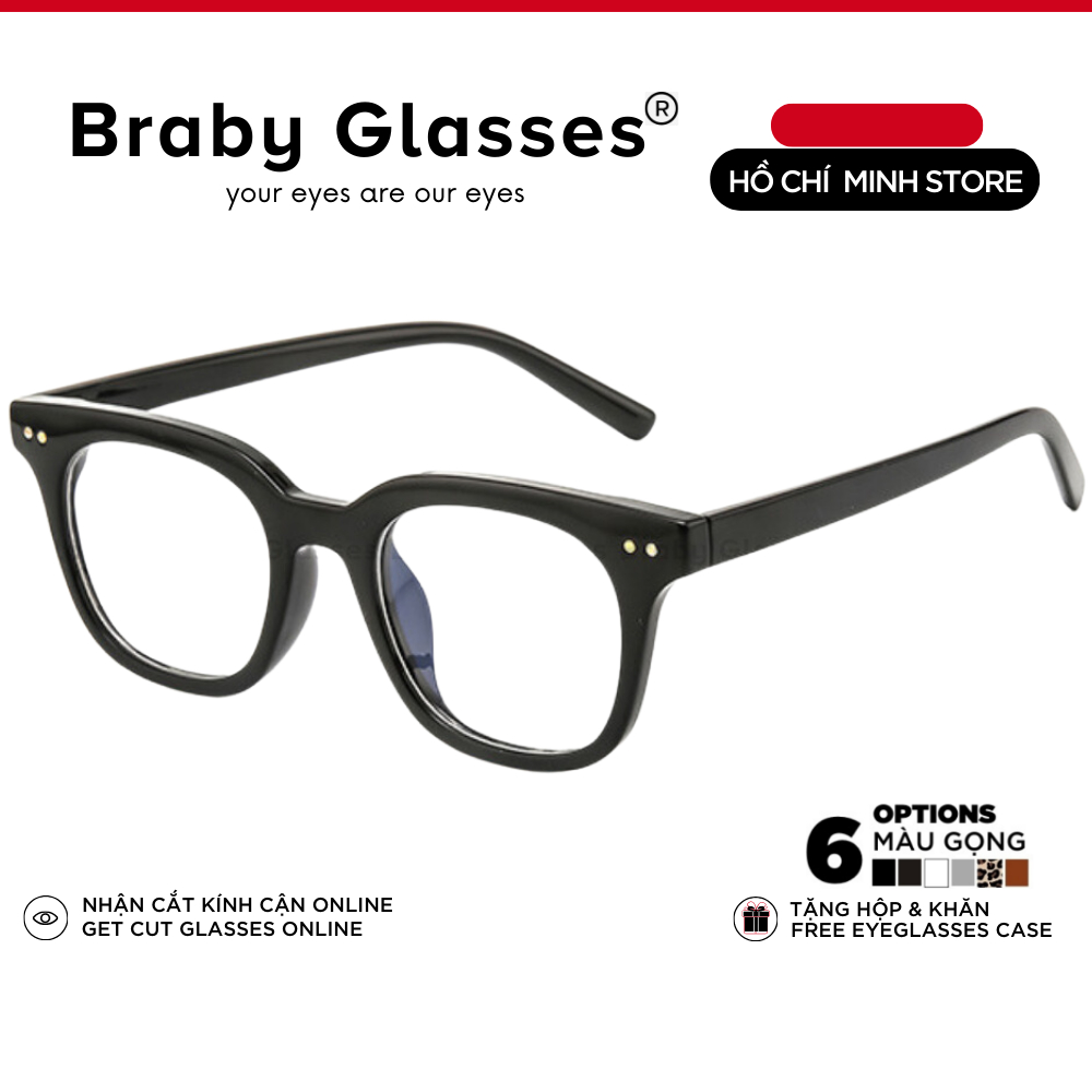Gọng kính cận mắt vuông nam nữ Braby Glasses chất liệu nhựa dẻo cao cấp phụ kiện thời trang sành điệ