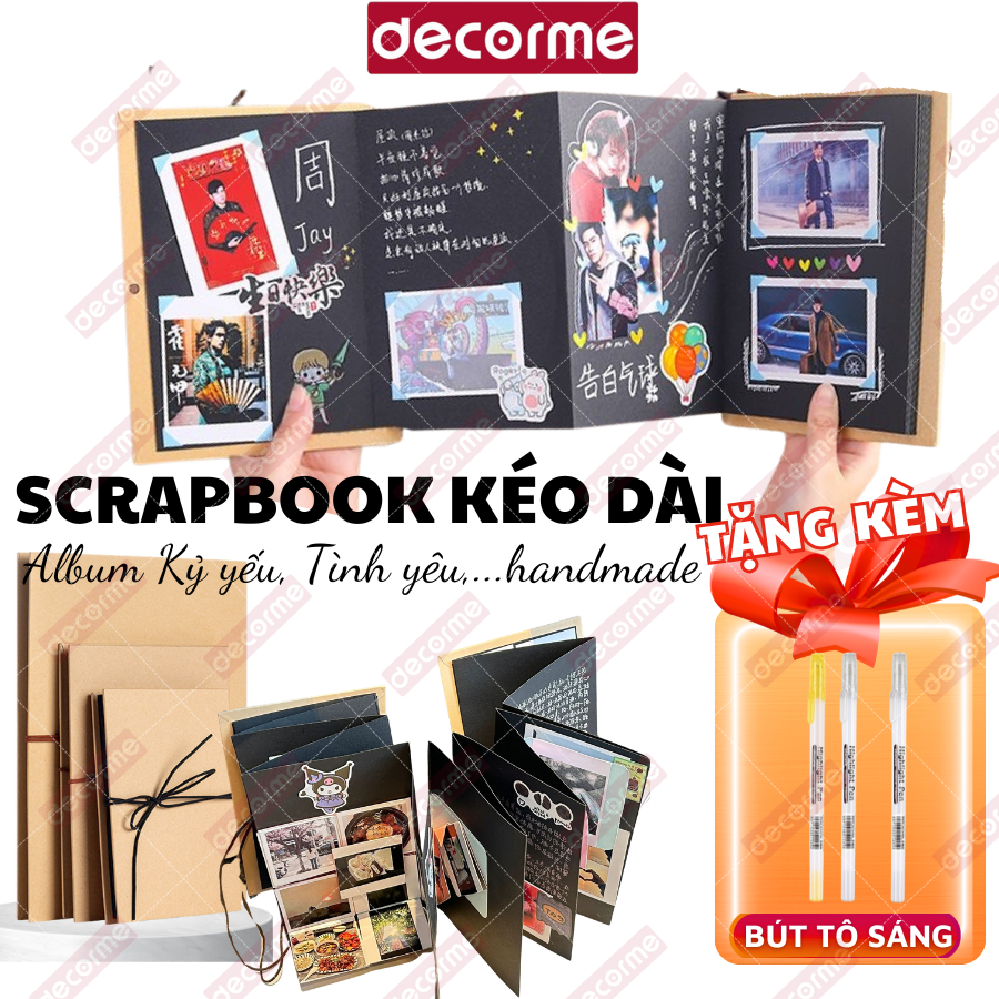 Scrapbook Sổ Dán Ảnh DecorMe Album Ảnh Kéo Dài Quà Tặng Handmade cho người yêu, hội bạn thân ngày sinh nhật, kỷ niệm