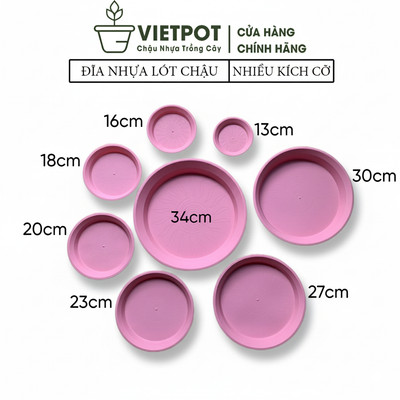 Đĩa nhựa mỏng nhẹ lót chậu cây VIETPOT, màu hồng, cây kiểng, hoa, trang trí nhà, sân vườn, ban công.