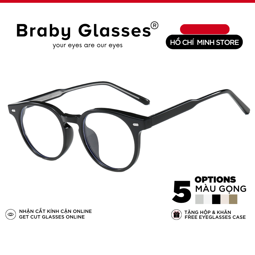 Gọng kính cận mắt tròn thời trang nam nữ Braby Glasses chất liệu nhựa dẻo TR90 đơn giản và trẻ trung sang trọng MK114