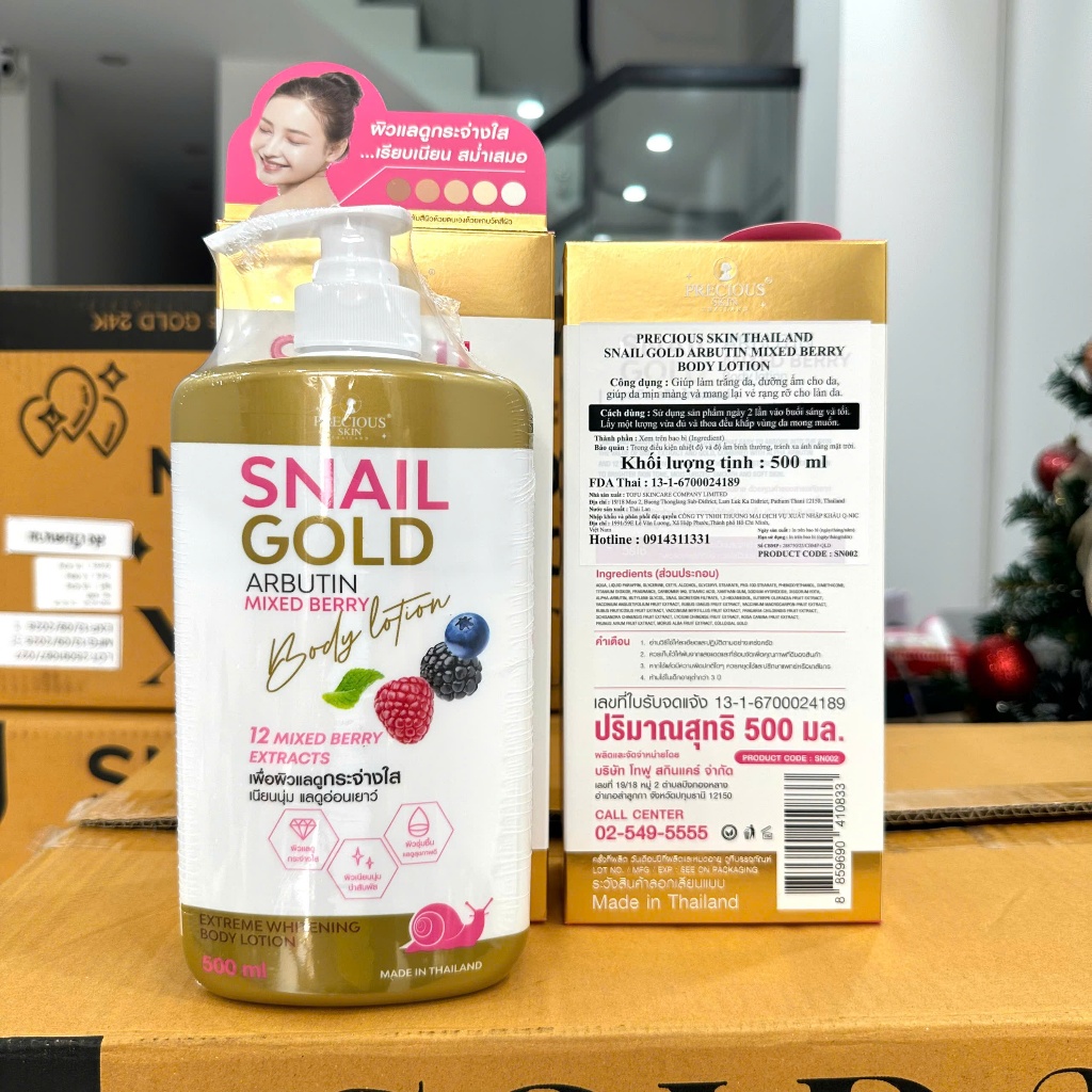 Sữa Dưỡng Trắng Da Body Snail Gold Arbutin Mix Berry Extreme Whtening Body lotion 500ml,Thái Lan