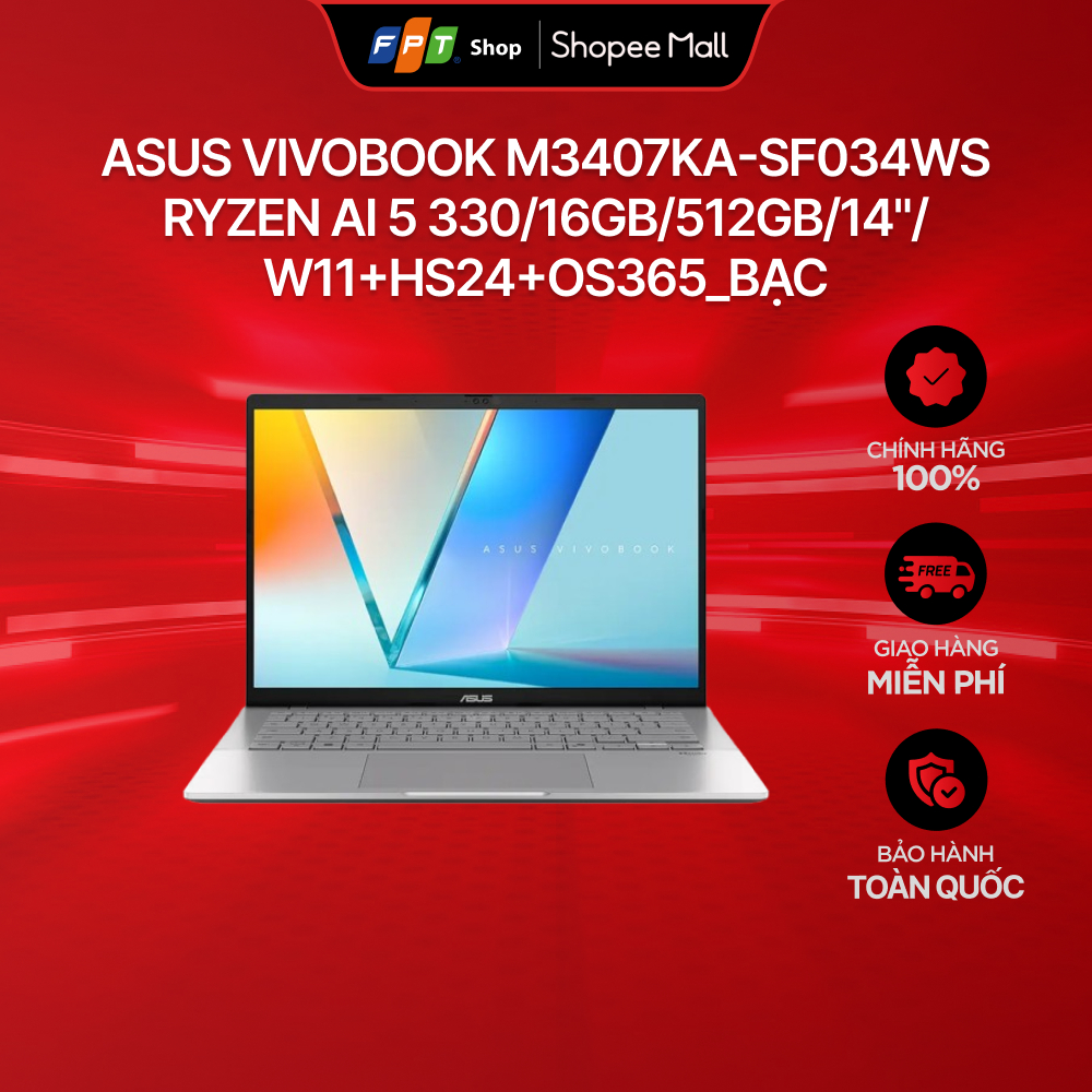 [Chỉ GH tận nơi] Laptop Asus Vivobook M3407KA-SF034WS Ryzen AI 5 330/16GB/512GB/14"/W11+HS24+OS365_B