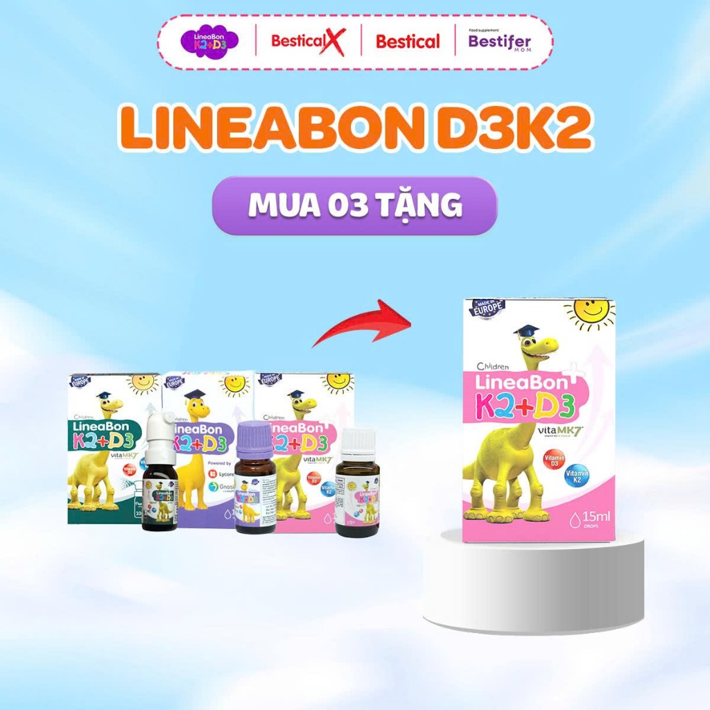 [Mua 3 tặng 1, mua nhiều tặng nhiều] Lineabon vitamin D3 K2 dạng xịt