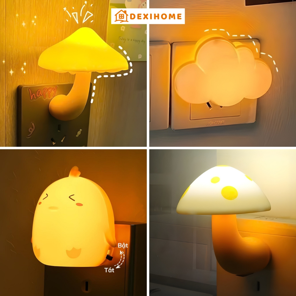Đèn Ngủ Mini Cảm Ứng Ánh Sáng Và Đèn Có Công Tắc Bật Tắt, Bóng Ngủ LED Tiết Kiệm Điện Decor Phòng