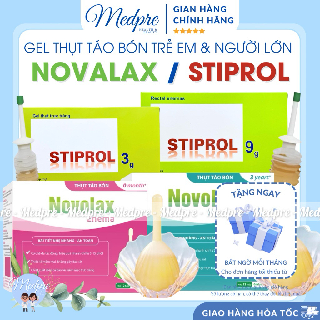 [Hoả tốc] Ống bơm trực tràng Novocare Novolax / Gel trực tràng Stiprol - Thụt táo bón cho trẻ em & n
