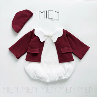   R107  Set bodysuit cổ kiểu kèm áo khoác và mũ nồi MIEN cho bé gái 