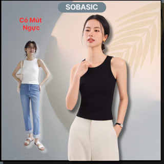  Áo thun sát nách 3 lỗ nữ Sobasic kiểu cổ tròn dáng dài form body có mút ngực trẻ trung Sobasic 