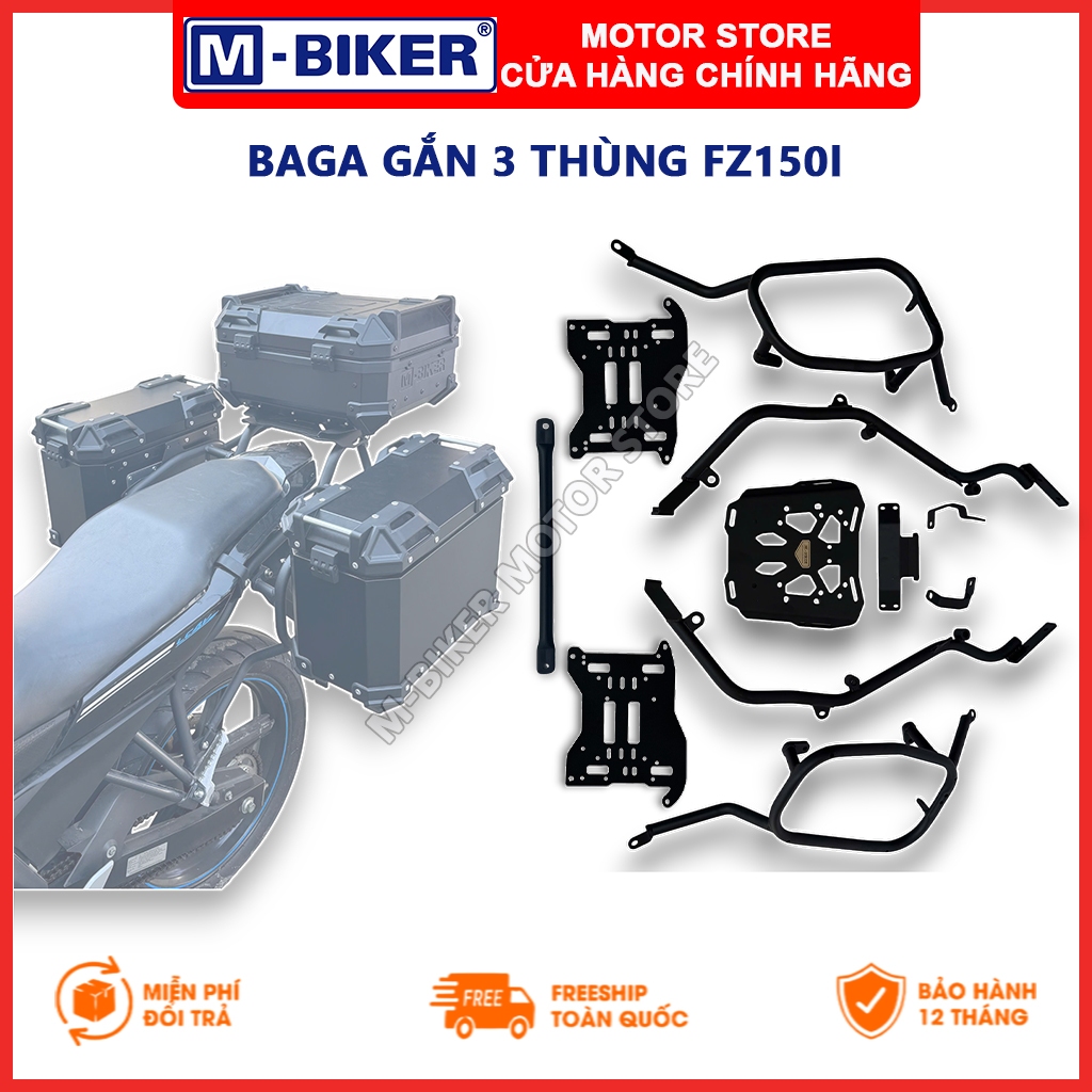 Baga FZ150, Baga sau FZ150, Baga hông FZ150, Baga gắn 3 thùng cho Yamaha FZ150i | M-Biker