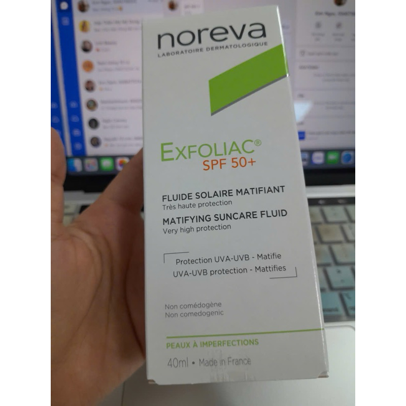 Kem chống nắng dành cho da dầu, giảm sạm, ngăn ngừa lão hóa, cố định lớp makeup NOREVA Exfoliac Sunc