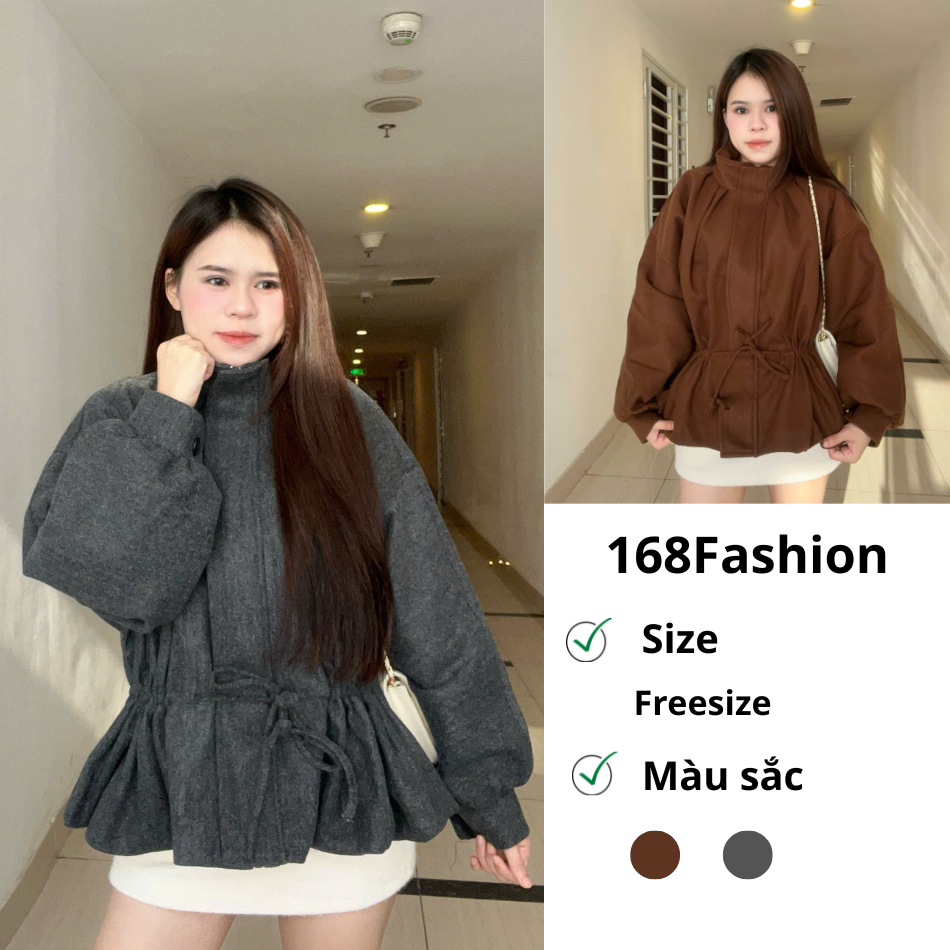 Áo Khoác Dạ Nữ Cổ Trụ Xếp Ly Rút Eo 168Fashion  Aokhoacda1403_P12