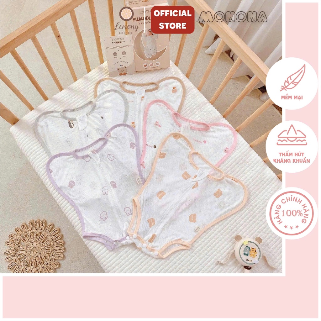 Nhộng chũn cho bé sơ sinh ngủ ngon, nhộng chũn hở chân, giảm giật mình Monona - Vải thở cao cấp