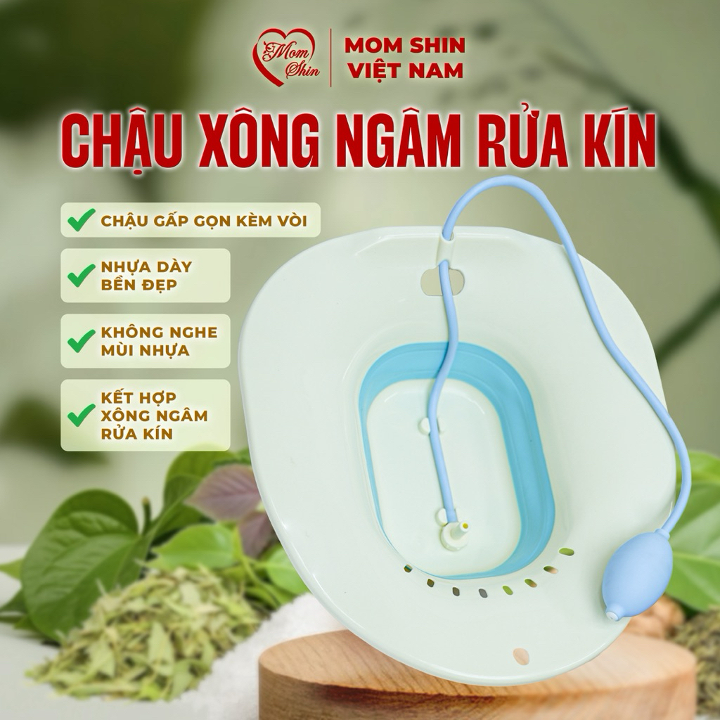 Chậu xông phụ khoa, xông hơi vùng kín sau sinh, hỗ trợ xông ngâm rửa, có vòi xịt, chậu gấp gọn