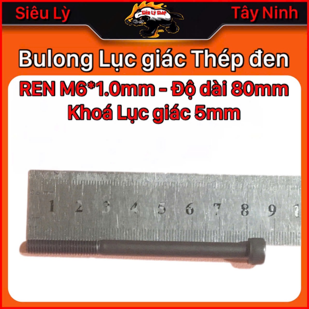 Bulong Lục giác thép đen M6x80mm (Ren M6*1.0mm, dài 80mm, khóa lục giác 5mm)