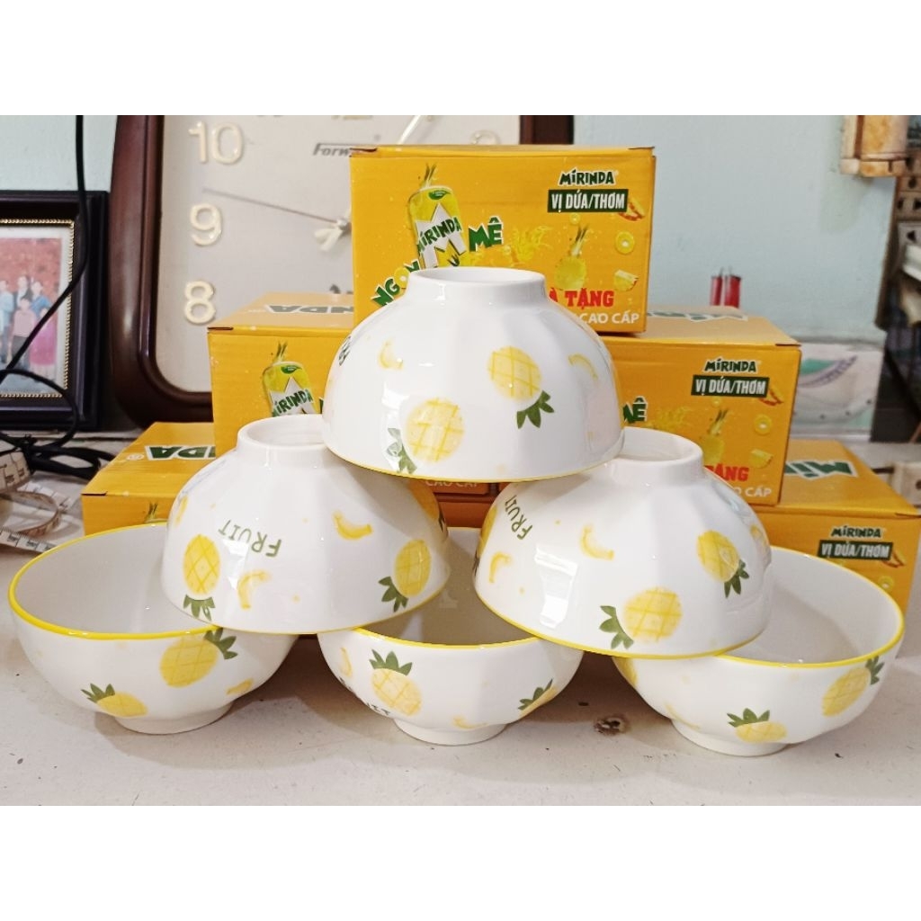 Set 6 chén gốm tráng men in hoa văn 11cm ( Quà tặng Mirinda)