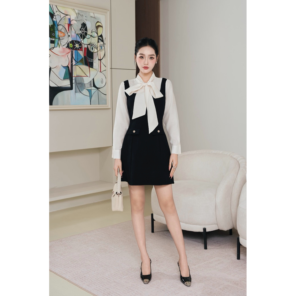 Váy phối sơmi cổ nơ tiểu thư ngọt ngào nữ tính ARÉNE AD039 | BigBuy360 - bigbuy360.vn