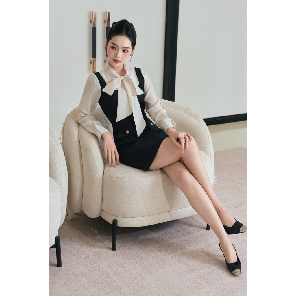 Váy phối sơmi cổ nơ tiểu thư ngọt ngào nữ tính ARÉNE AD039 | BigBuy360 - bigbuy360.vn