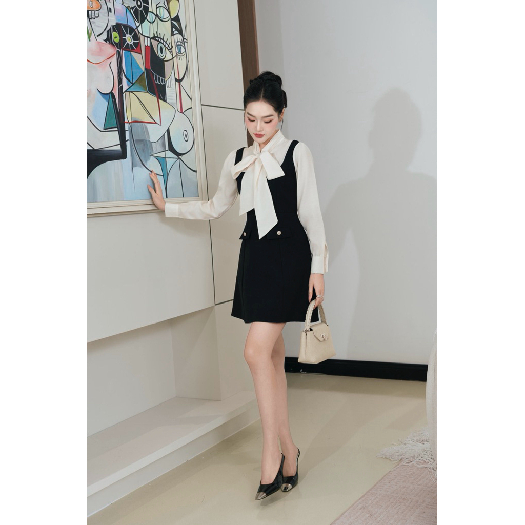Váy phối sơmi cổ nơ tiểu thư ngọt ngào nữ tính ARÉNE AD039 | BigBuy360 - bigbuy360.vn
