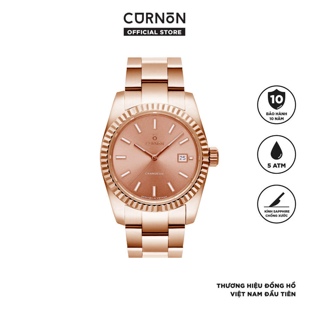 Đồng Hồ Nam Curnon Grandeur Rosetone – Mặt Kim Dạ Quang, Thiết Kế Sang Trọng, Dây Kim Loại Chính Hãn