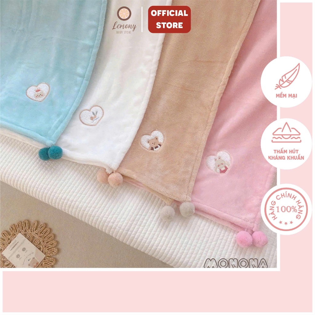Chăn lông tuyết cho bé cao cấp MONONA , mềm mịn hoạ tiết thêu đa dạng dành cho bé