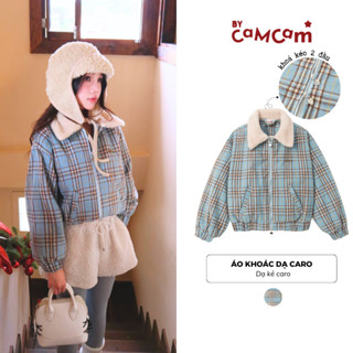  Áo Khoác Dáng Ngắn Trendy Bycamcam Phối Lông Dạ Kẻ Caro Cao Cấp Phong Cách Hàn Quốc AKHD347 