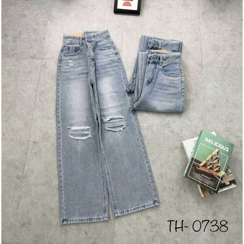 Quần Baggy Nữ  Cạp kiểu Chất Jean Dày Dặn 2 Nút Siêu Đẹp