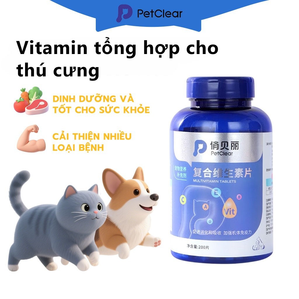 Petclear Vitamin tổng hợp cho thú cưng – Bổ sung vitamin B & khoáng chất, hỗ trợ lông mượt và tăng cường dinh dưỡng
