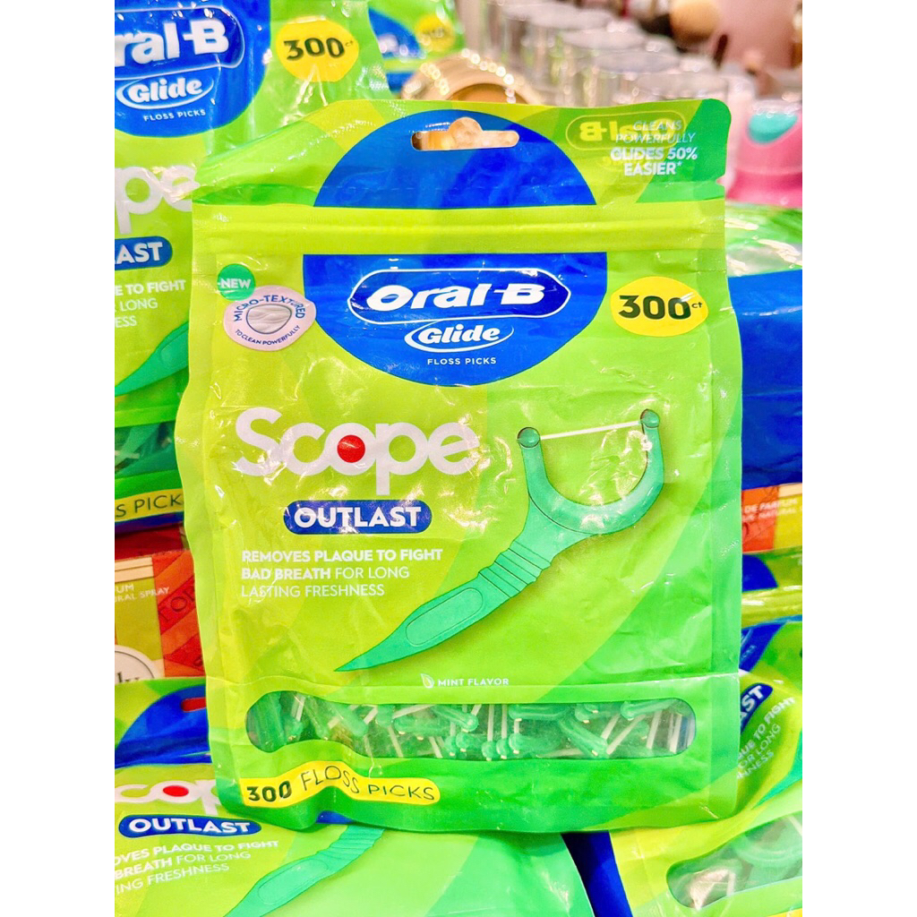 (MỸ) Tăm chỉ nha khoa Oral-B Glide Scope Floss Picks Outlast Mint