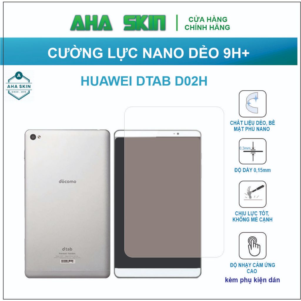 Dán cường lực Huawei Dtab D02H, Cường lực dẻo 9h+
