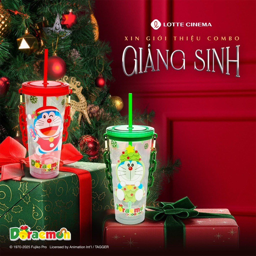 [LOTTE] Ly nước Doraemon Giáng Sinh 2025 - Merchandise Doraemon Mèo Ú 2025 - Ly nước Doraemon rạp ph