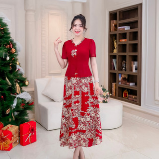 Đầm Trung Niên [ Linh Trà ] ( LT 4051 ) Màu Sắc Trẻ Trung Tươi Sáng Họa Tiết Sang Trọng Đi Làm Đi Tiệc Cho Bà Cho Mẹ