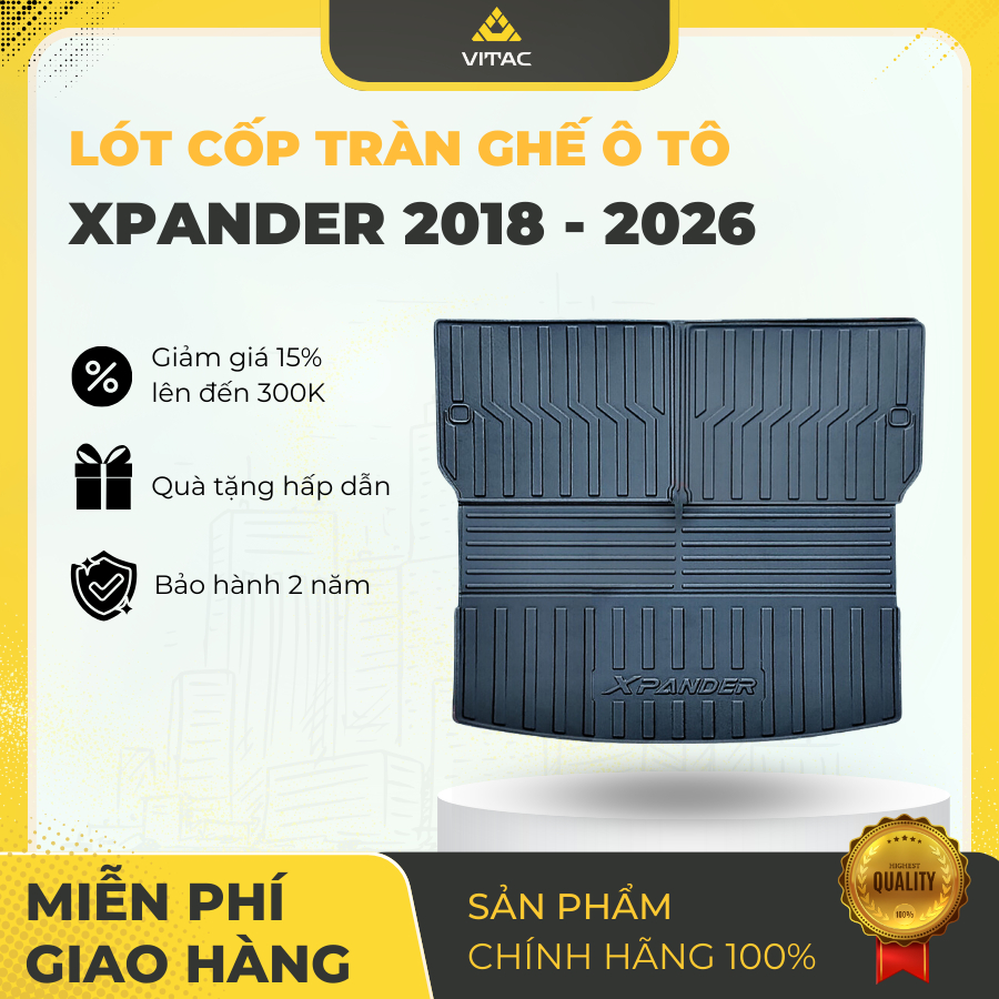 Freeship_VITAC Thương hiệu-Thảm lót cốp Xpander/Xpander cross 2018-2026(tràn lưng H3 được cắt 3 tấm)