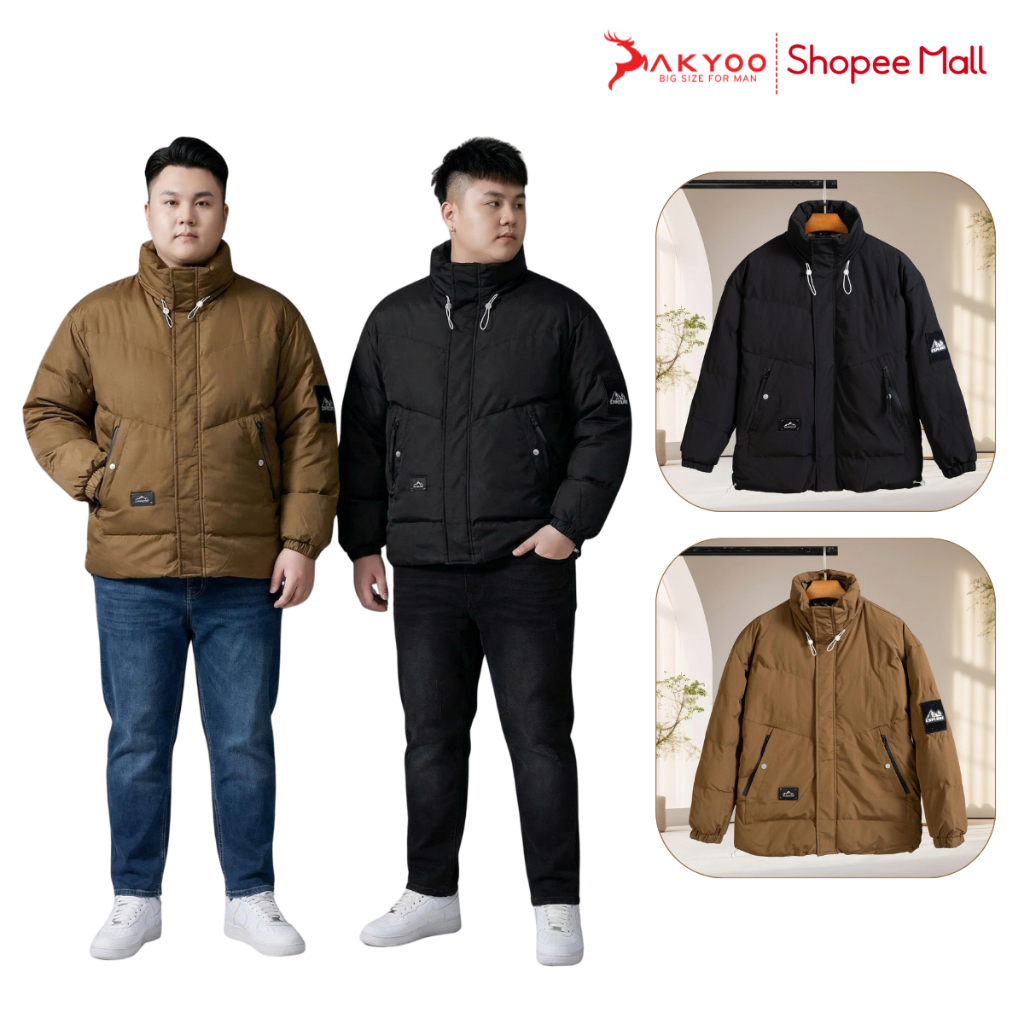 Áo Khoác Bigsize Nam 80 - 140kg AKYOO Ngăn Gió - AK PHAO DEN , NÂU