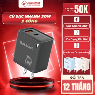  Củ sạc nhanh 2 cổng Basefast Cốc sạc 20W chống quá tải nhiệt cho phone 11 12 13 14promax android 
