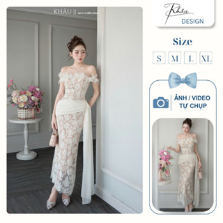  Váy Thiết Kế Đầm Dự Tiệc Khâu Design Trễ Vai Đính Hoa Vạt Eo K909 Sang Chảnh Đi Cưới Đi Tiệc 