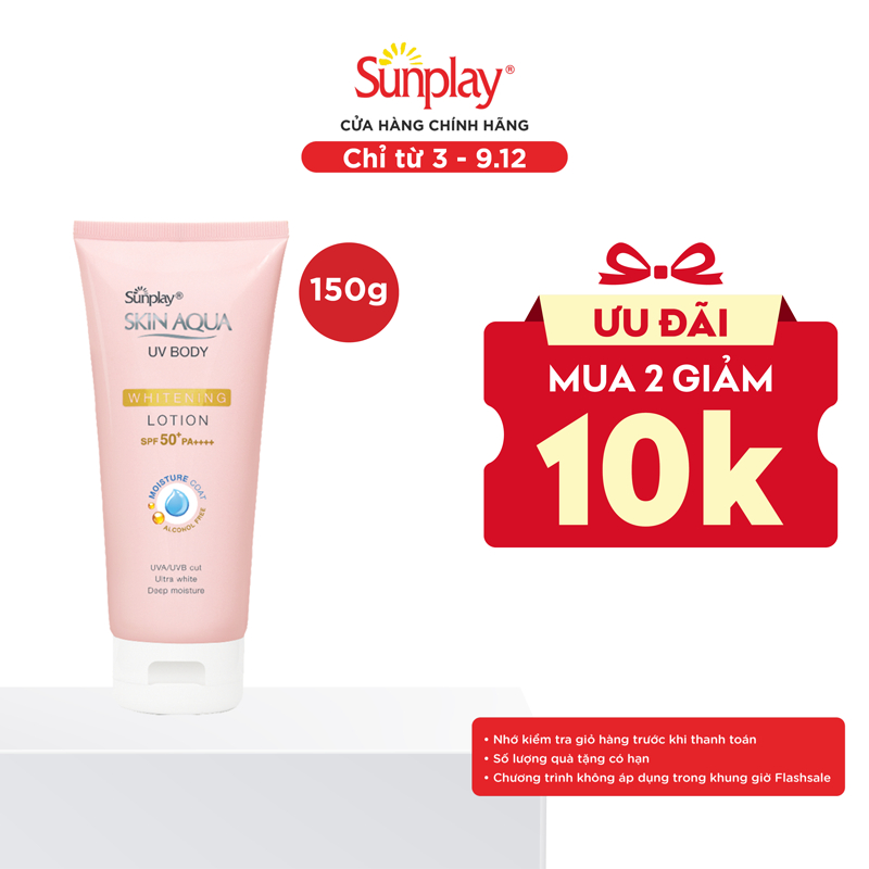 Kem chống nắng body Skin Aqua dưỡng trắng dùng hàng ngày Sunplay Skin Aqua UV Body Whitening Lotion SPF 50+ PA++++ 150g