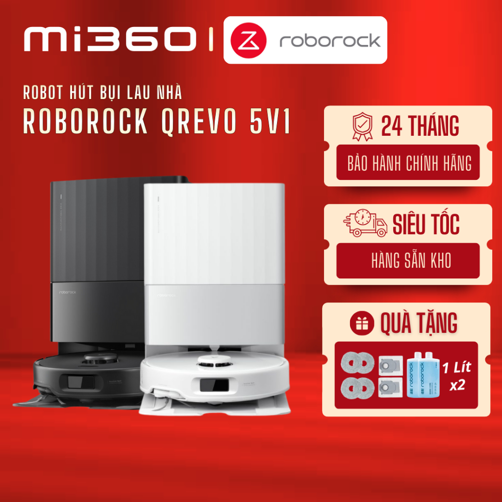 Roborock Qrevo Edge 5V1 - Robot Hút Bụi Lau Nhà Roborock  - Trắng/Đen - Bản Quốc Tế - Bảo Hành 24 Th