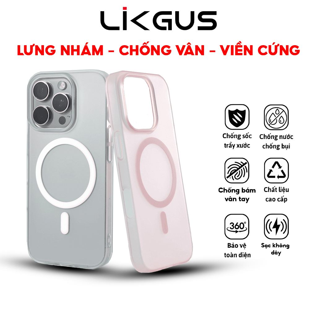 Ốp Siêu Mỏng Nhám Mate Magnetic Sạc Từ Tính Chính Hãng LIKGUS Chống Bám Vân Tay Cho IP11 -> 17ProMax