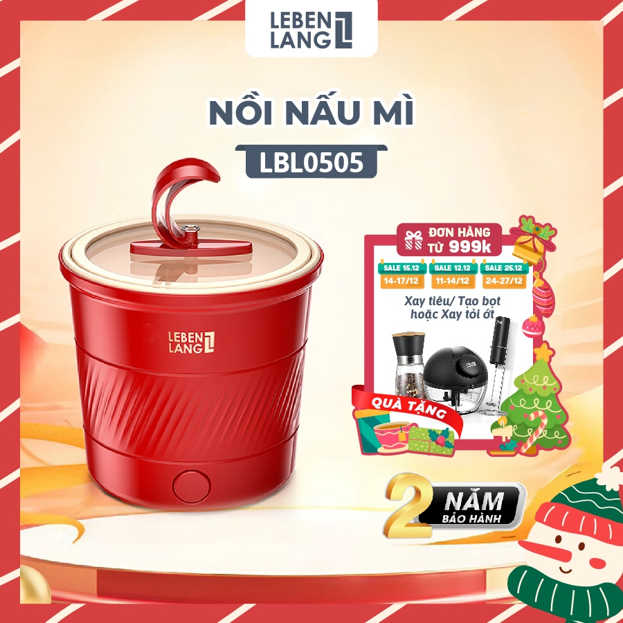 Nồi nấu mì mini Lebenlang LBL0505, nồi lẩu điện đa năng 600W, 1100ml, nhỏ gọn, BH 2 năm - chính hãng