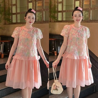  MUMMUM Đầm bầu tơ KIMSA dáng đuôi cá cổ nhún bèo nhẹ nhàng Size M L XL chất liệu mềm mịn thấm hút mồ hôi phù hợp đi làm. 