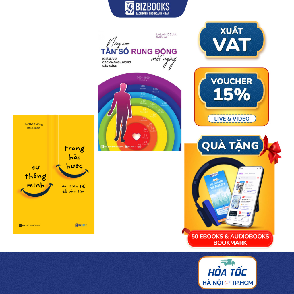 Combo 2 cuốn sách Bizbook-Nâng Cao Tần Số Rung Động Mỗi Ngày và Sách Sự Thông Minh Trong Hài Hước Nó