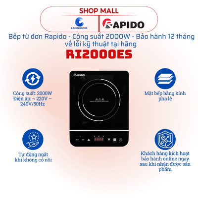 [HỎA TỐC] Bếp từ đơn Rapido RI2000ES [2000W] và Bếp hồng ngoại Rapido RC2200ES | RC2000ES- 100% chính hãng