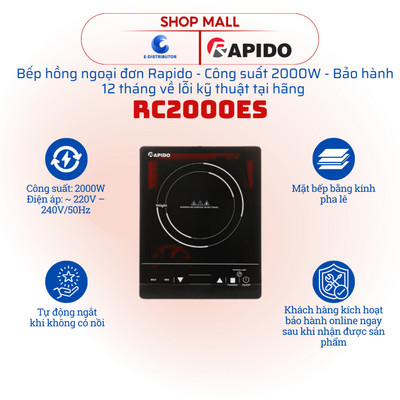 [HỎA TỐC] Bếp hồng ngoại đơn Rapido RC2000ES (2000W) - RC2200ES (2200W) - Hàng chính hãng
