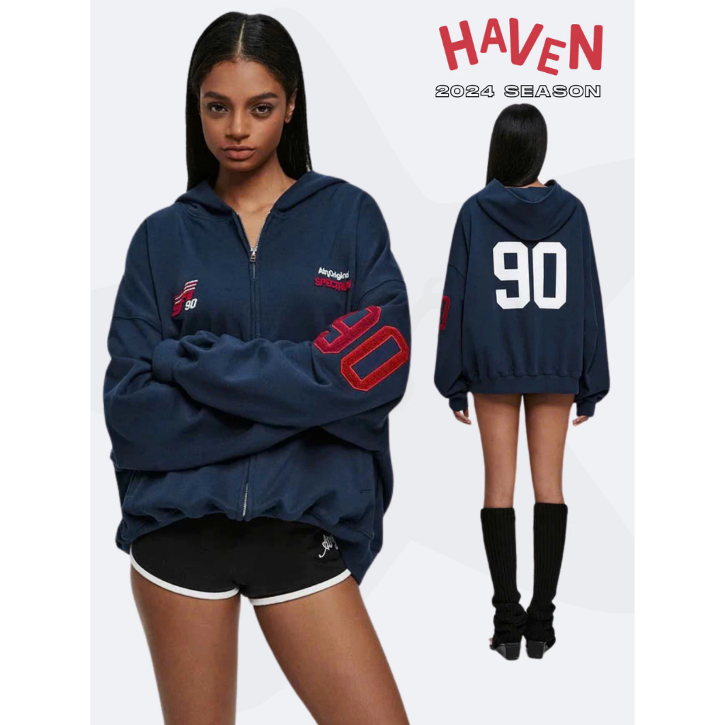 Áo Khoác Hoodie Zip boxy bigsize Haven Studio nam nữ rộng chất nỉ cua thêu màu đen xám xanh đen