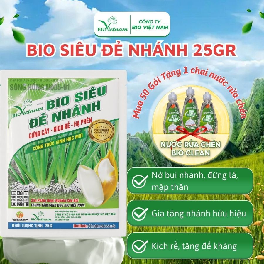 Phân Bón Lá Hữu Cơ BIO SIÊU ĐẺ NHÁNH 25g - Phân Bón Cho Lúa Cứng Cây Kích Rễ Hạ Phèn Ngừa Sâu