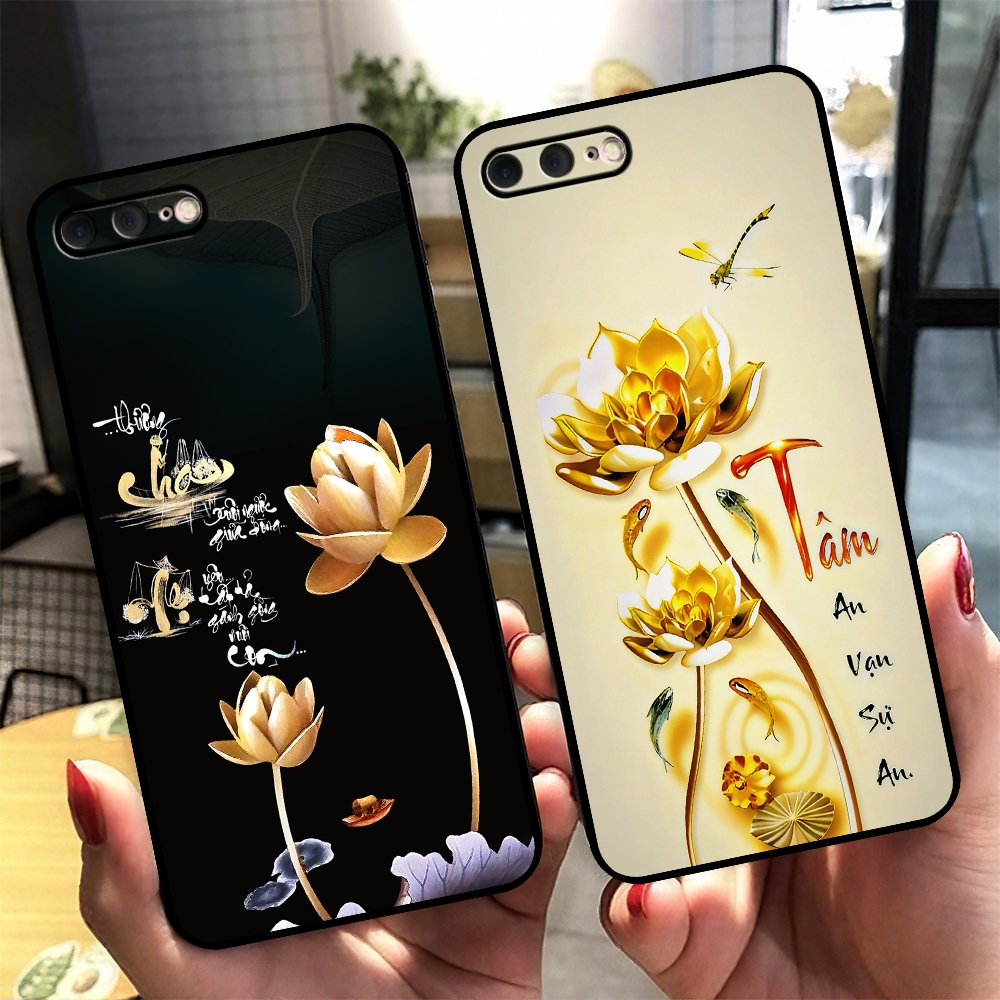 Ốp lưng iPhone 5/6/6s/6 Plus - Iphone 7/8/7 Plus/8 Plus hình lá bồ đề thư pháp tâm an, cha mẹ, tài lộc Siêu đẹp